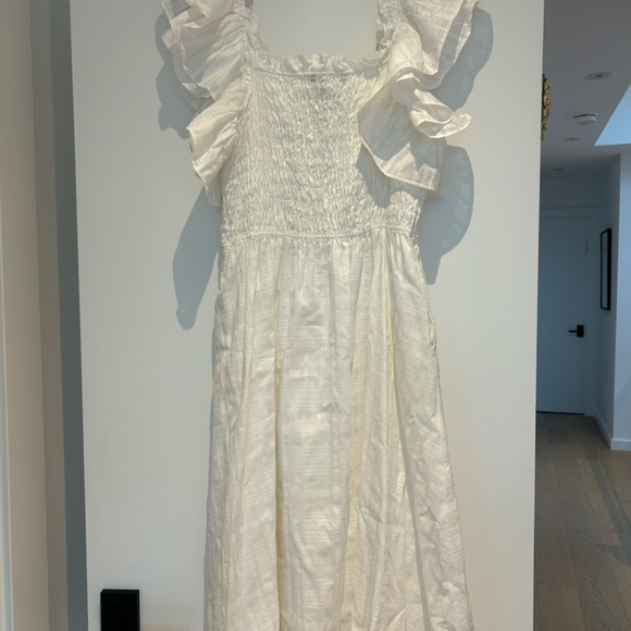 Smocked Ruffle Midi Dress - Petite Large - White - Picture 3 of 5